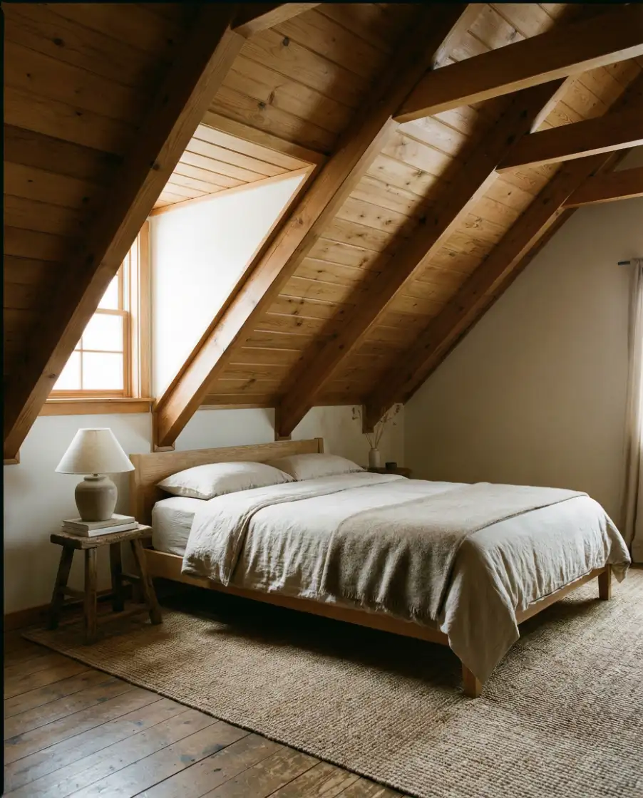 Slanted Ceiling Interior Design with Warm Wood 2