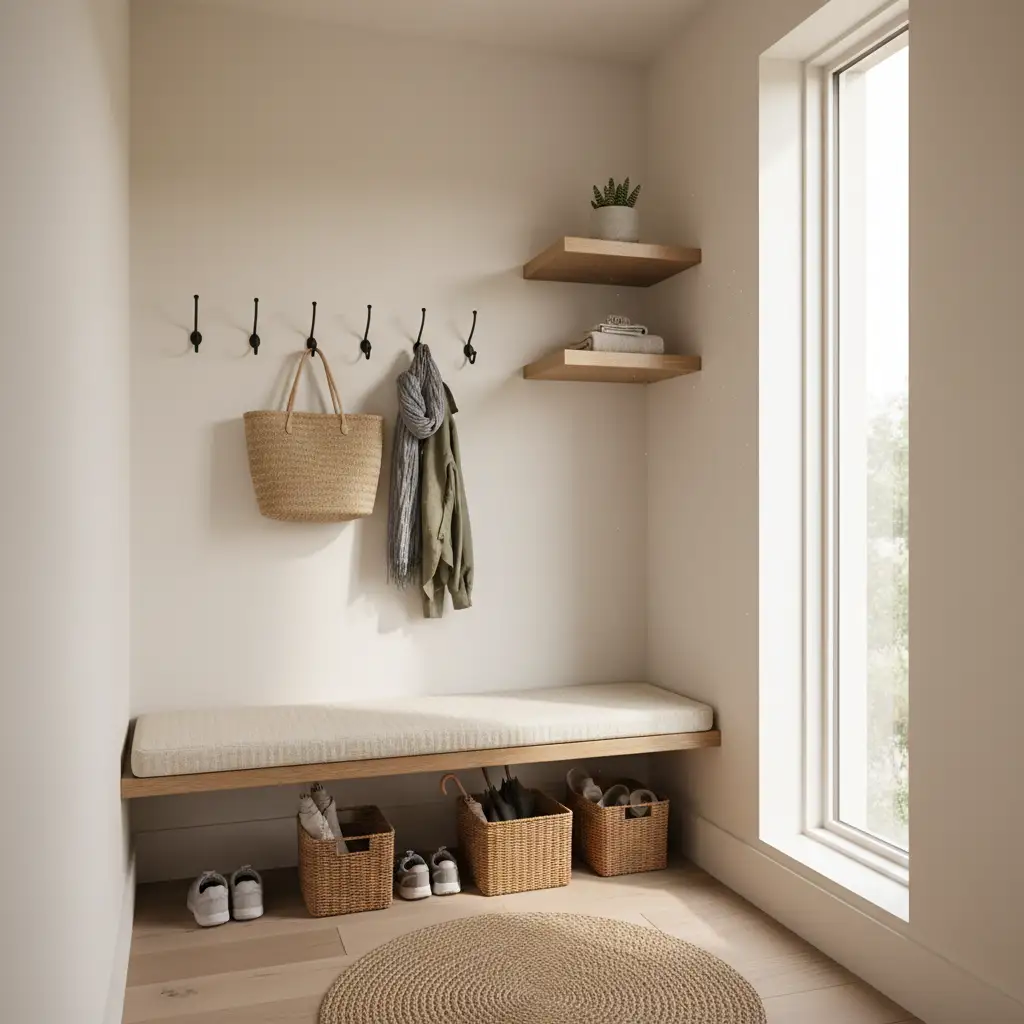 Small Corner Mudroom That Maximizes Space 1