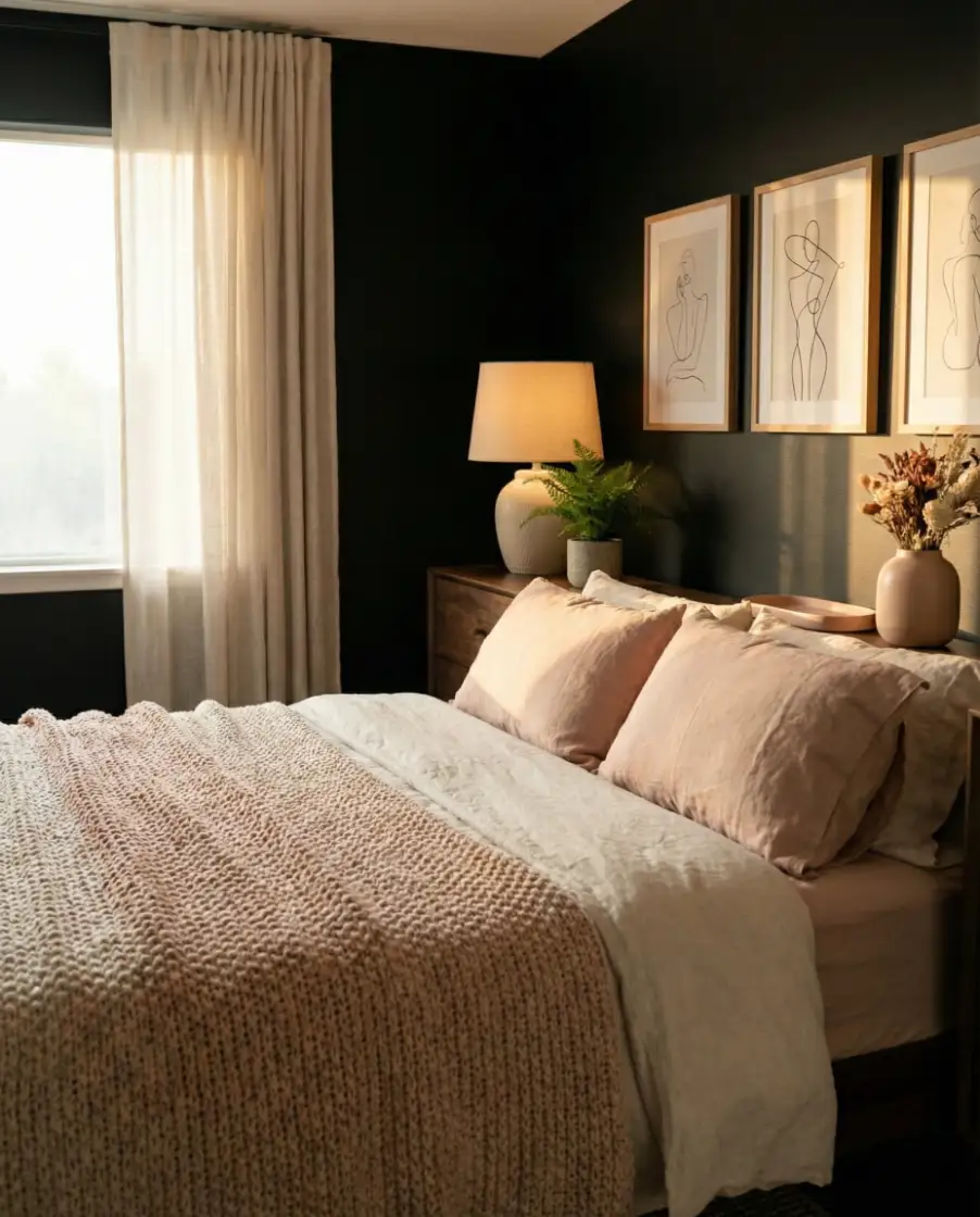 Soft Black Wall With Pink Accents 1