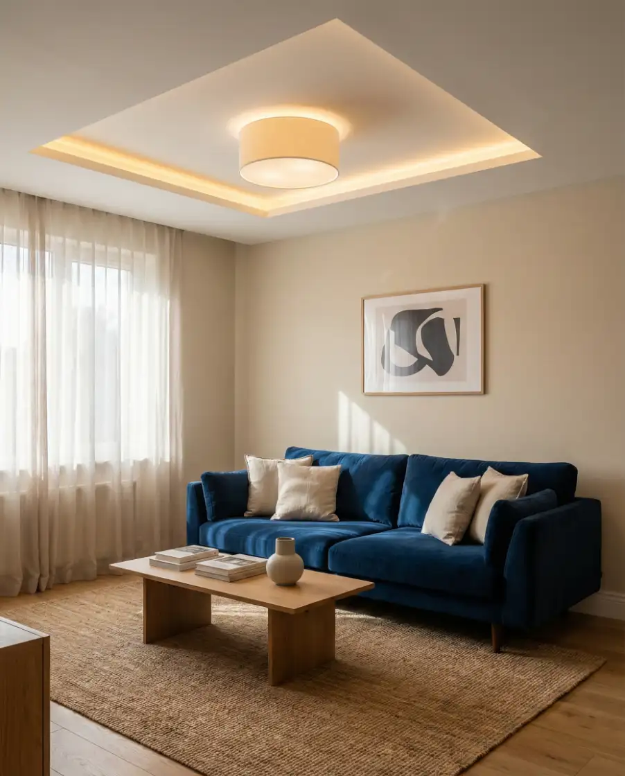 Soft Ceiling Lighting for Blue Sofas 1