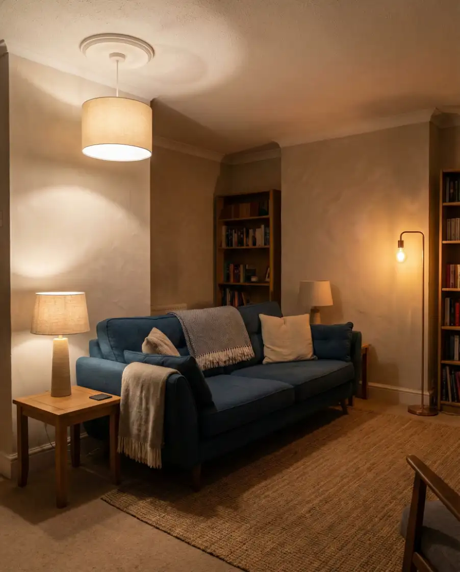 Soft Ceiling Lighting for Blue Sofas 2
