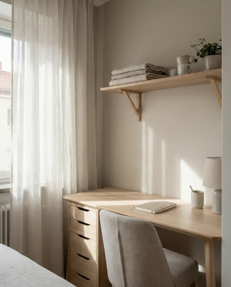 Soft Minimal Desk Zones for Small Bedrooms 2