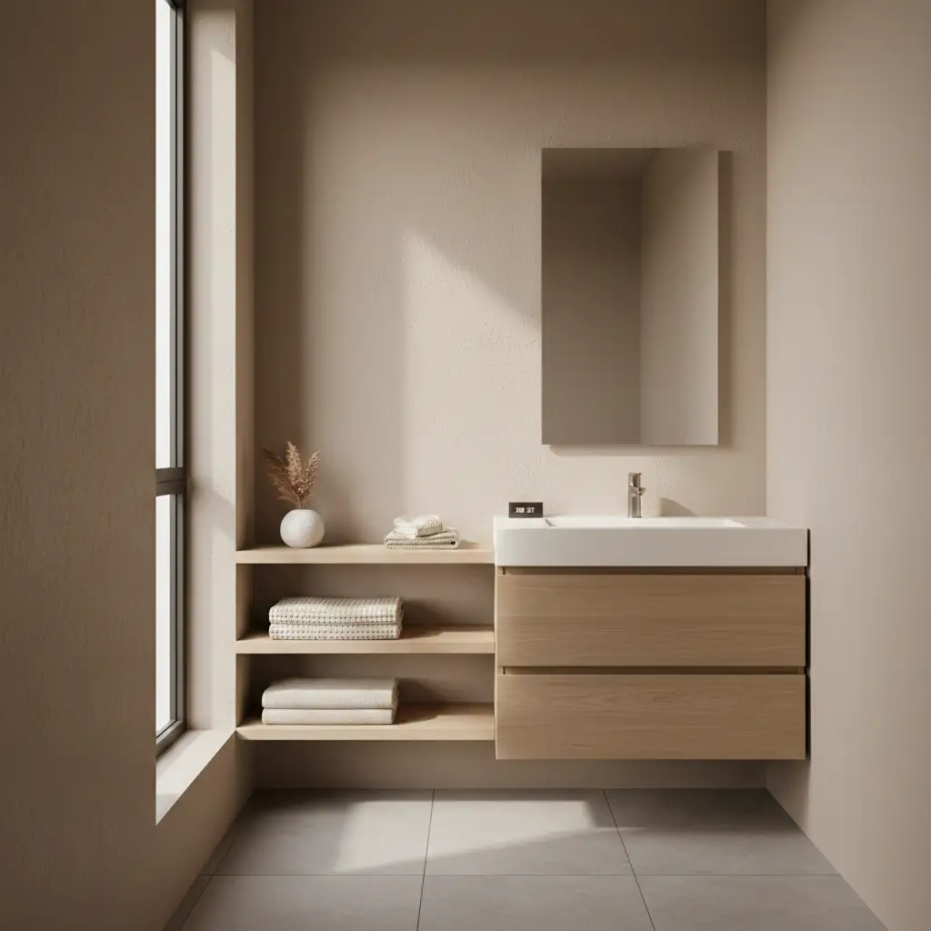 Soft Modern Neutrals for Small Bathrooms 1