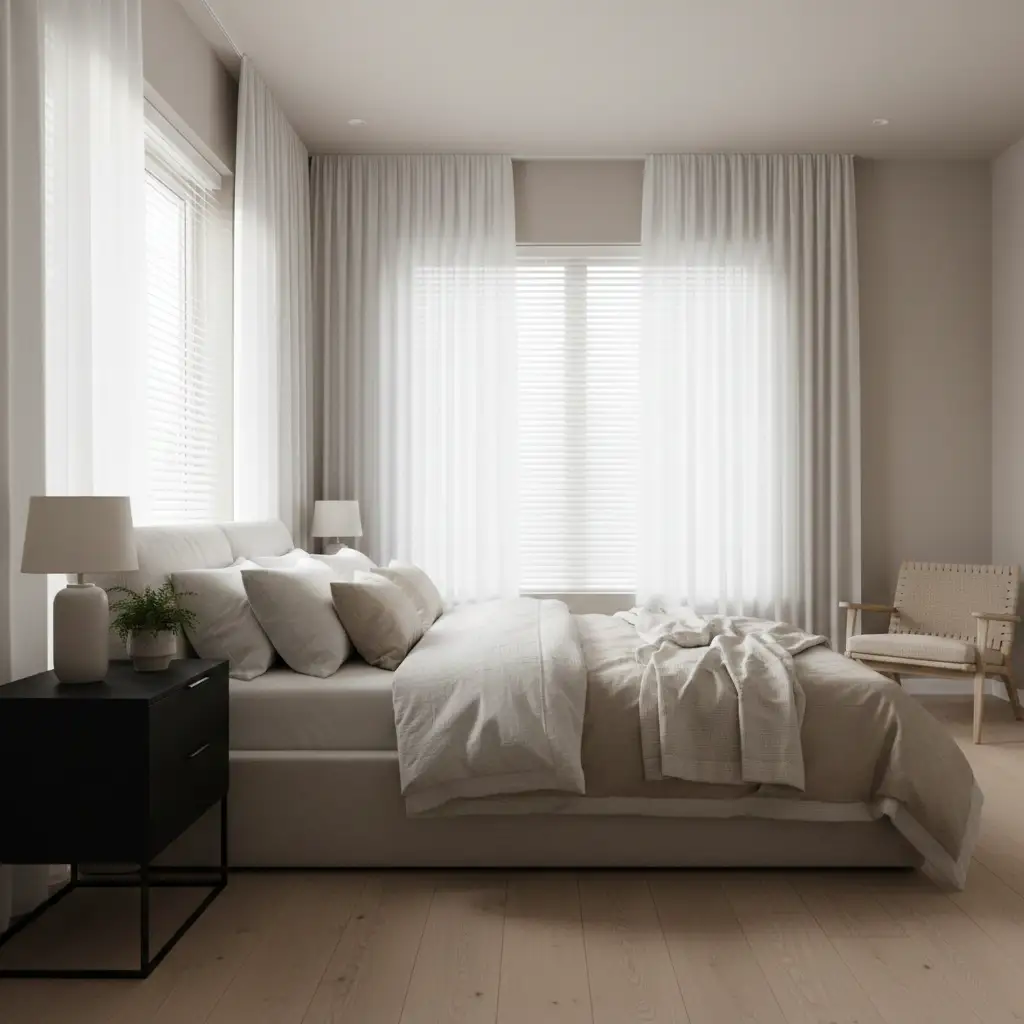 Soft White Curtains with Blinds for Modern Masters 1