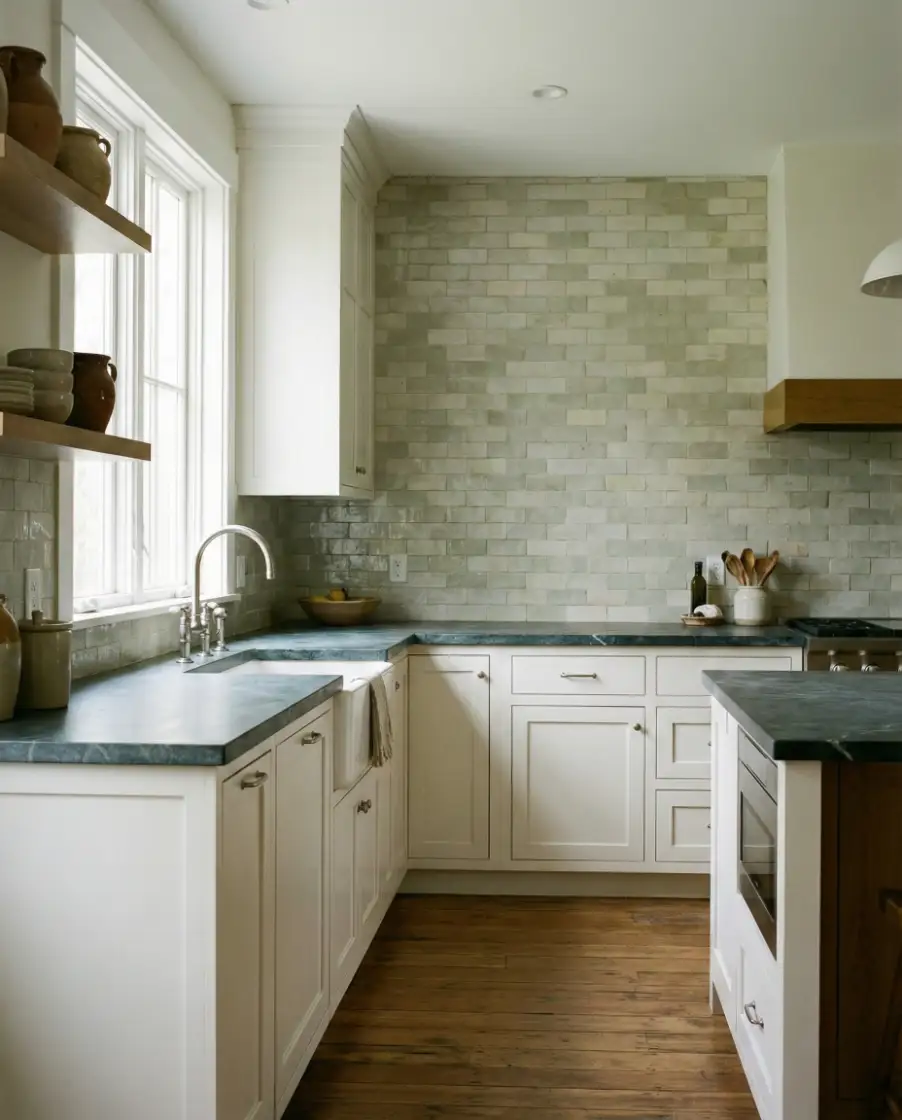 Subtle Color in Farmhouse Backsplashes 1