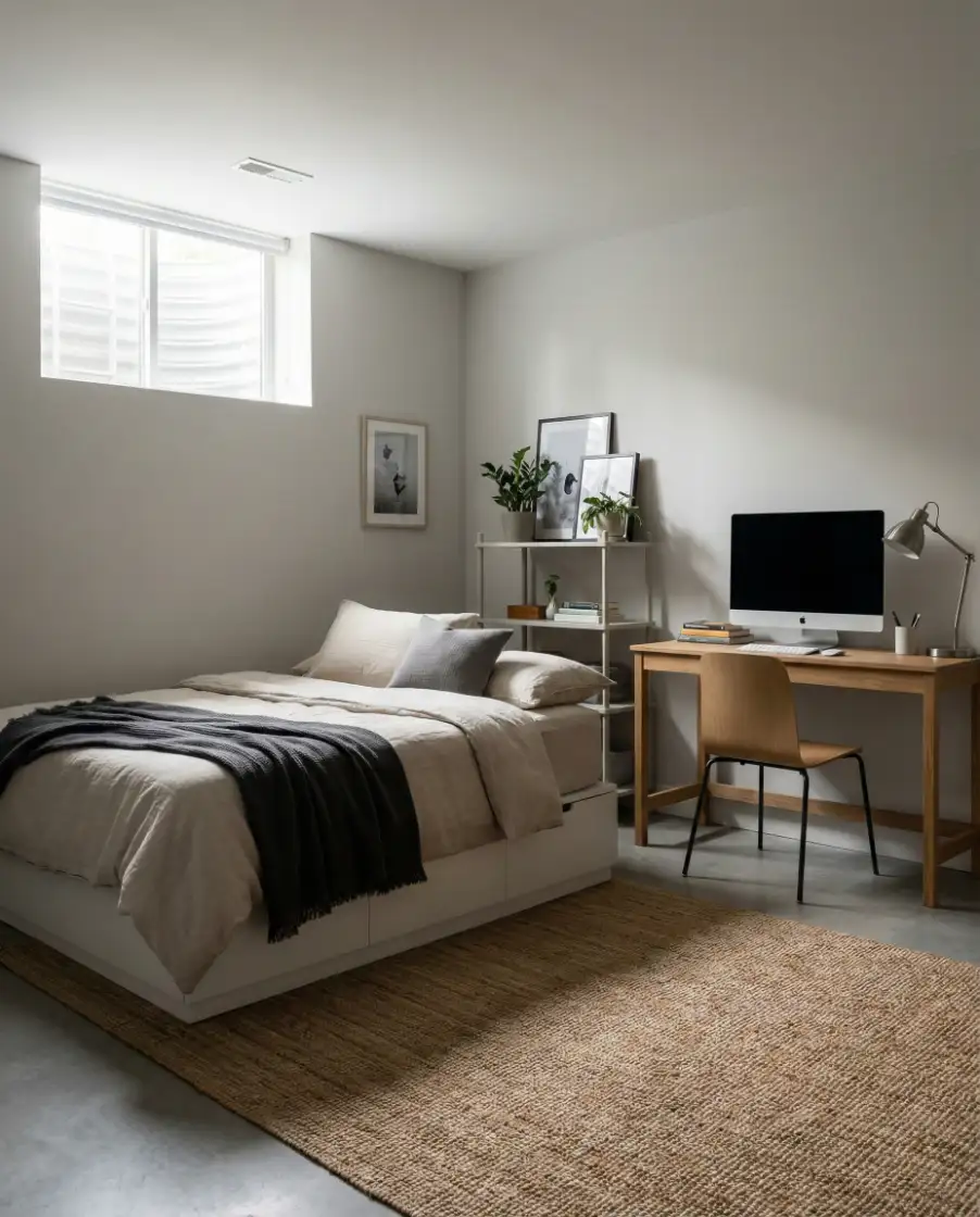 Teen Basement Bedroom with Clean, Grown-Up Style 1