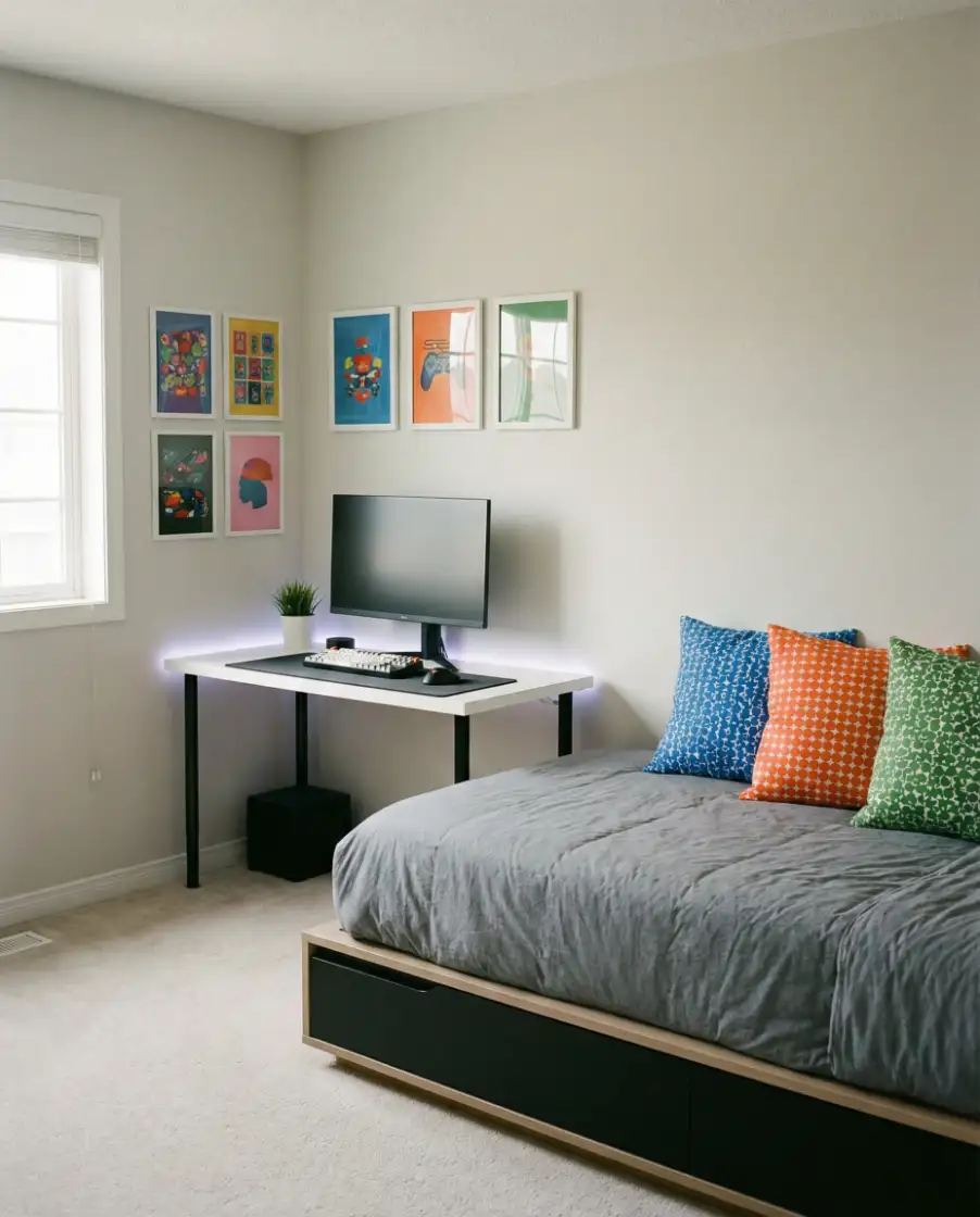 Teen Gamer Bedroom with Colorful Accents 1