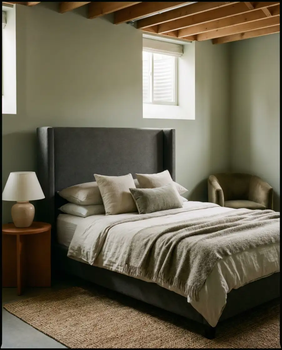 Unfinished Basement Bedroom with Industrial Edge 2
