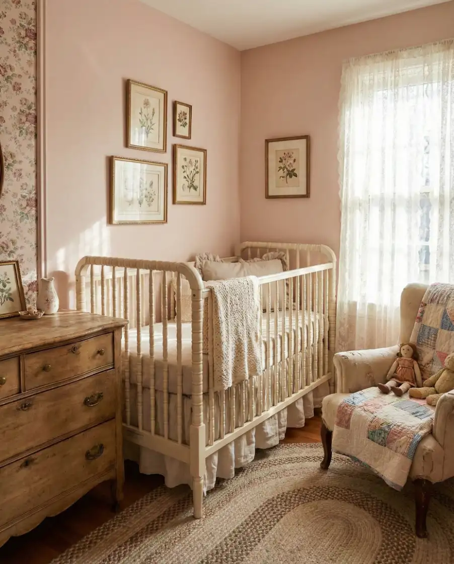 Vintage Pink Nursery with Timeless Details 1