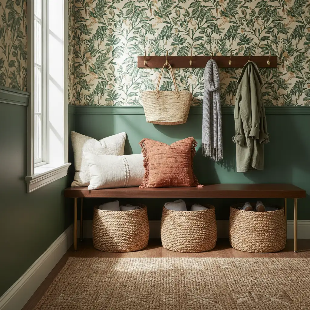 Wallpapered Entry Mudroom Statement 1
