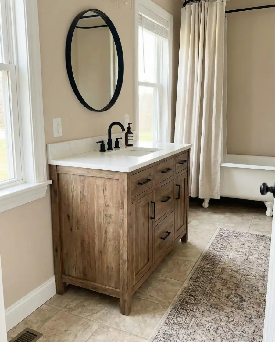 Warm Modern Farmhouse Bathrooms 1