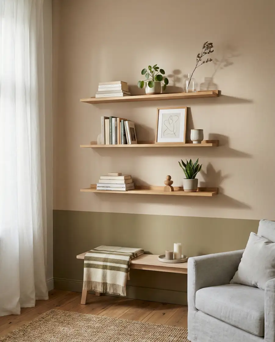 Aesthetic Wall Shelves with Painted Backdrops 1