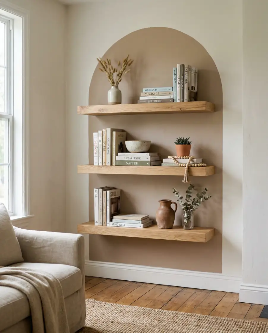 Aesthetic Wall Shelves with Painted Backdrops 2