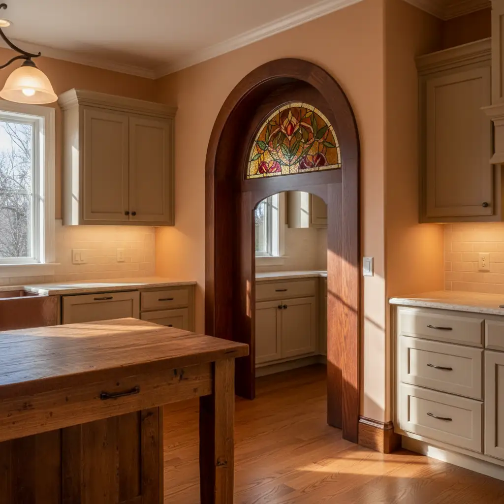 Arched Pantry Door with Stained Glass 1