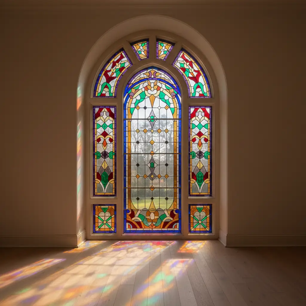 Arched Pantry Door with Stained Glass 2