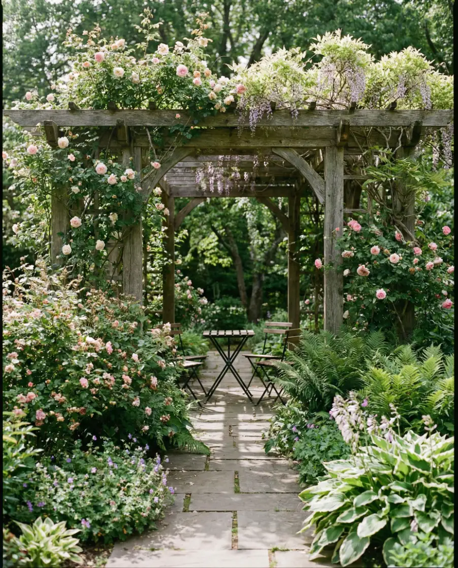 Attached Pergola Framing a Small Garden 2