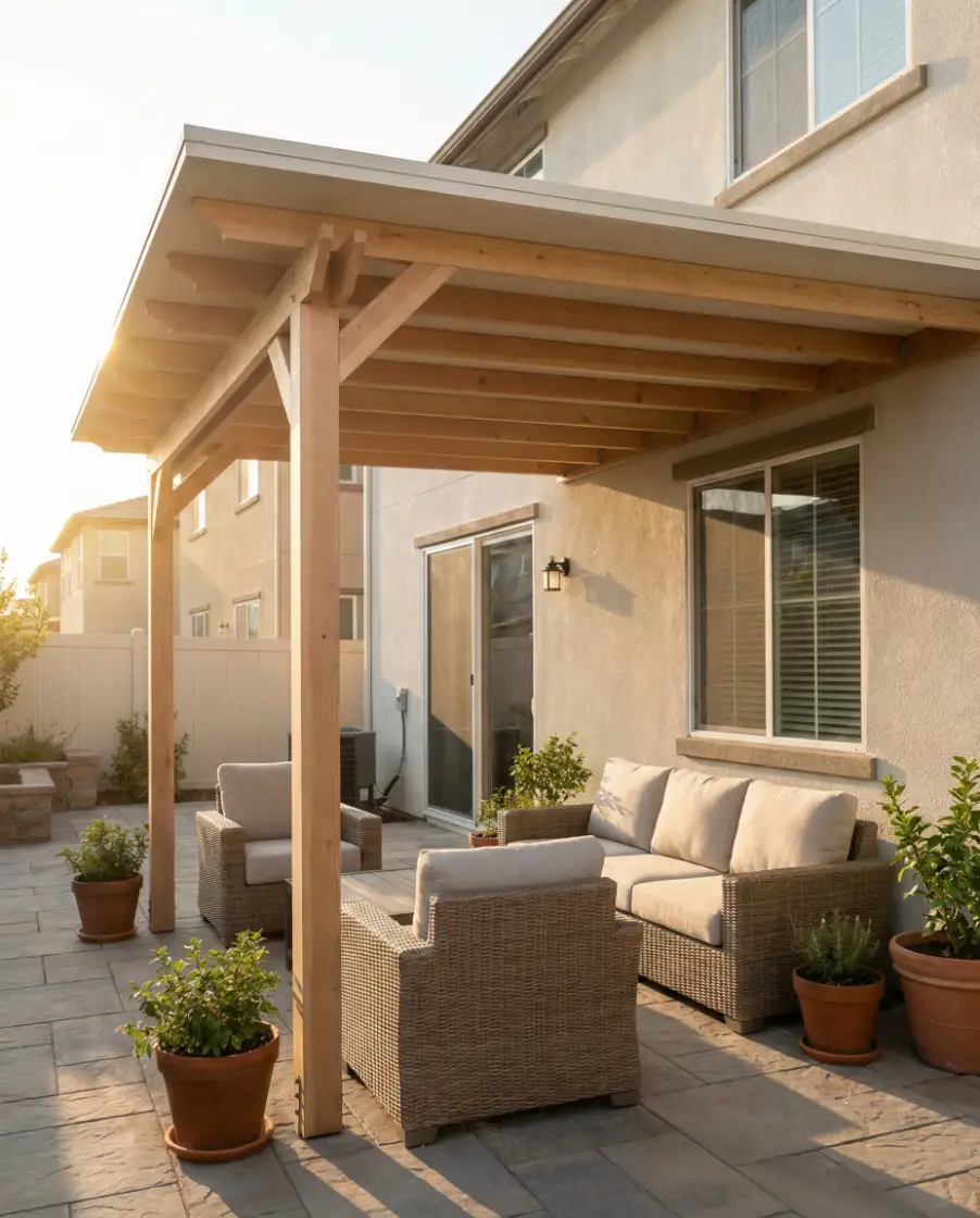 Attached-to-House Covered Patio Pergola 1