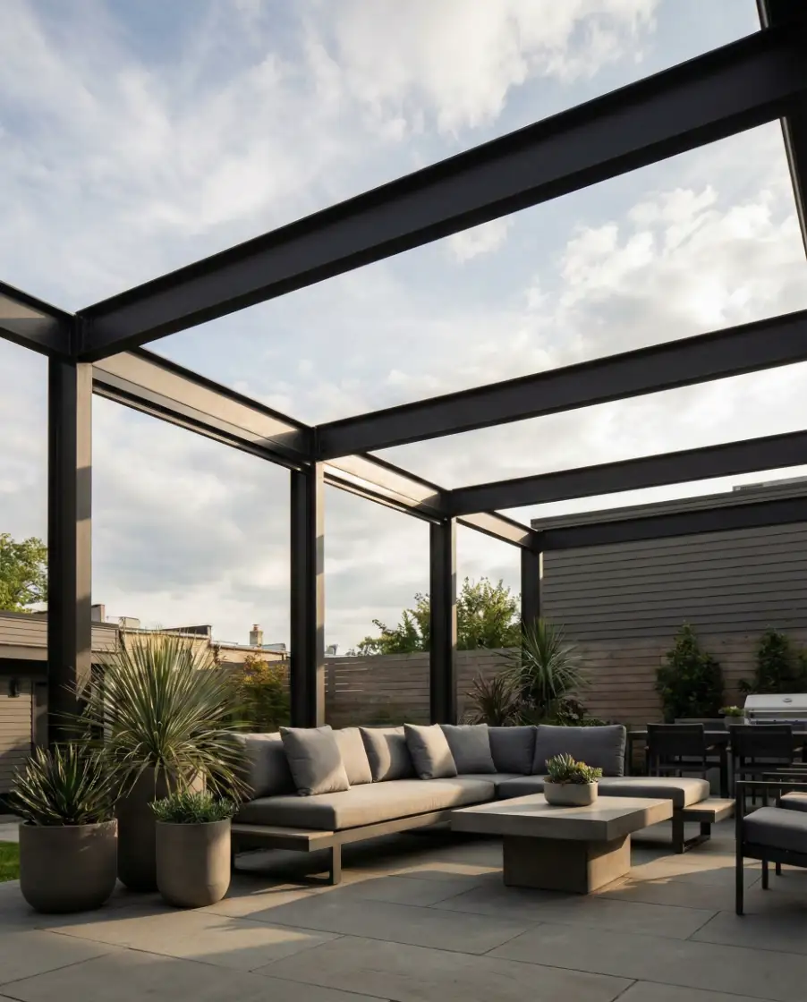 Black Steel Pergola for Modern Homes 1