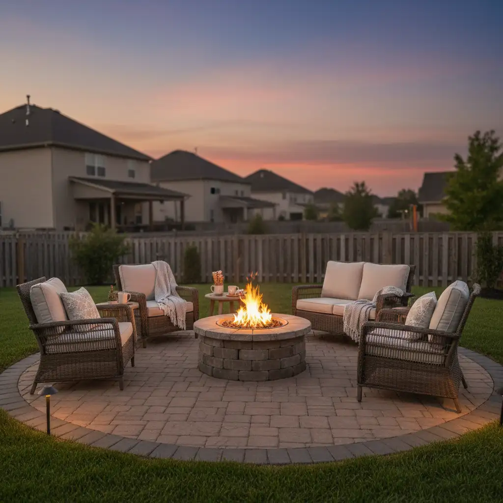Brick Patio with Fire Pit Charm 1