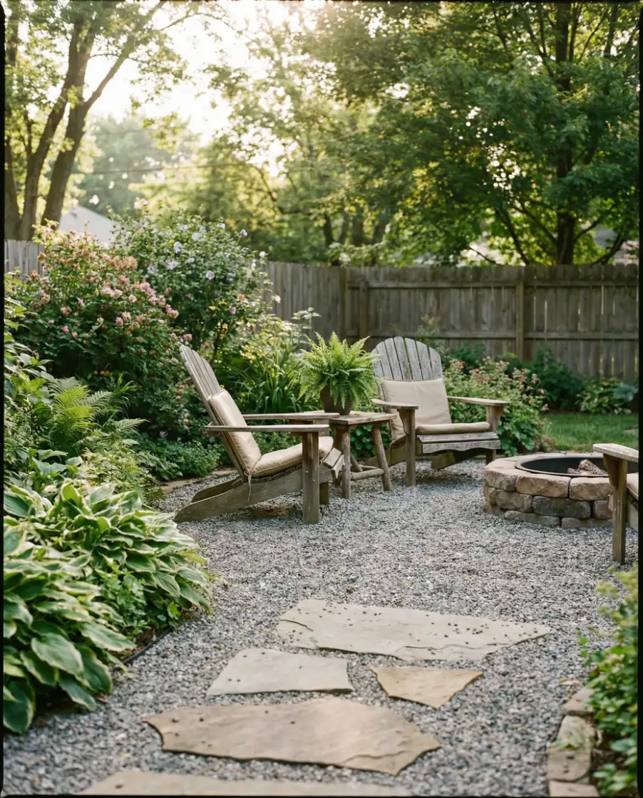 Cheap Gravel Patio with Stepping Stones 2