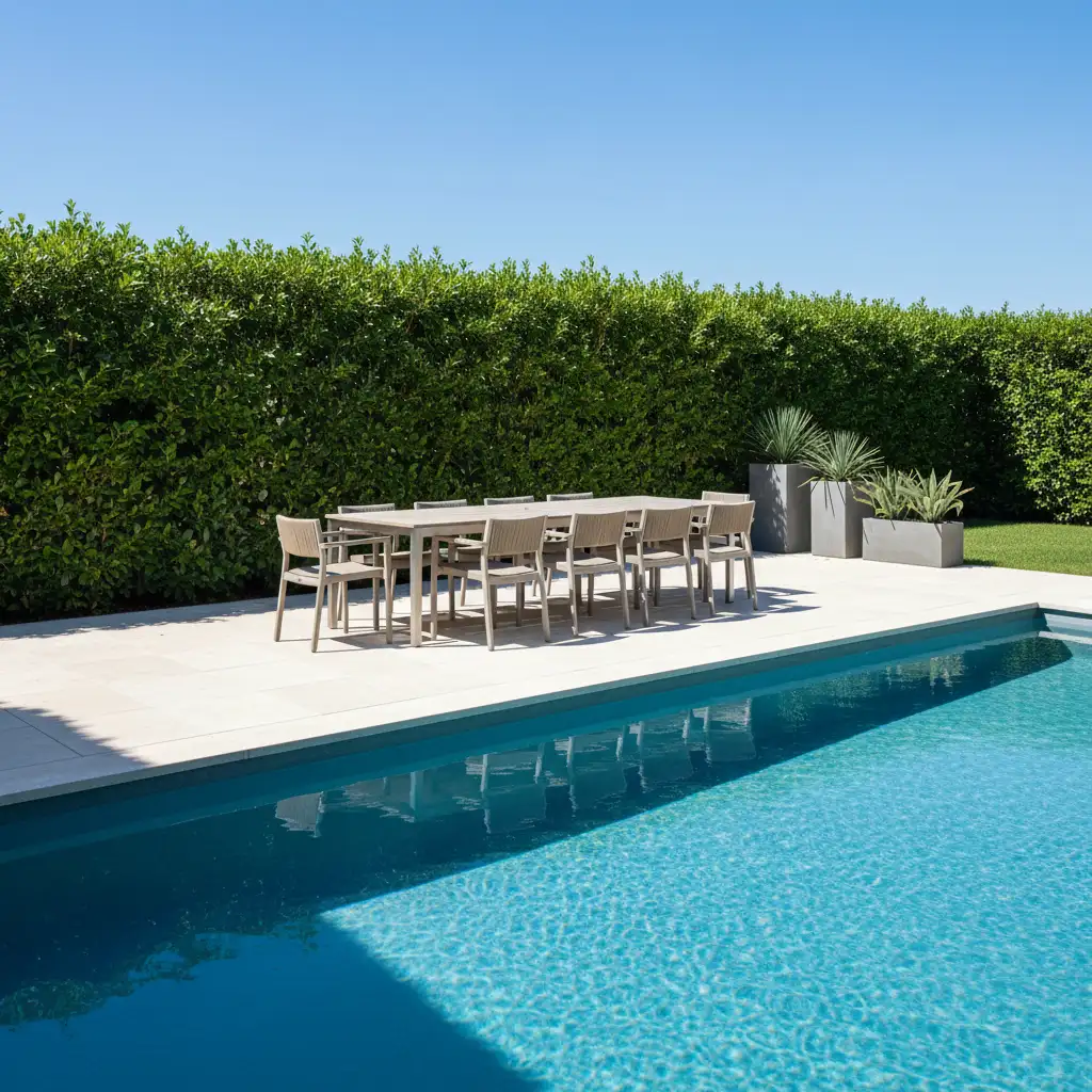 Contemporary Garden Patio with Poolside Dining 1