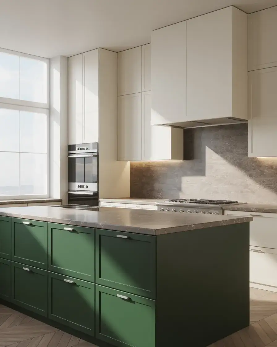 Contemporary White Cabinets with Green Highlights 1