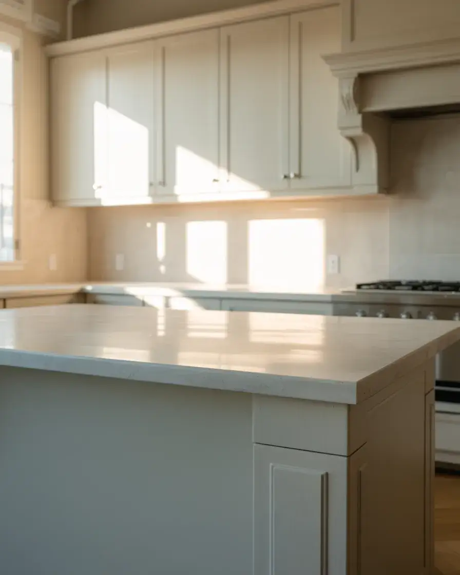 Contemporary White Cabinets with Soft Gray Warmth 1