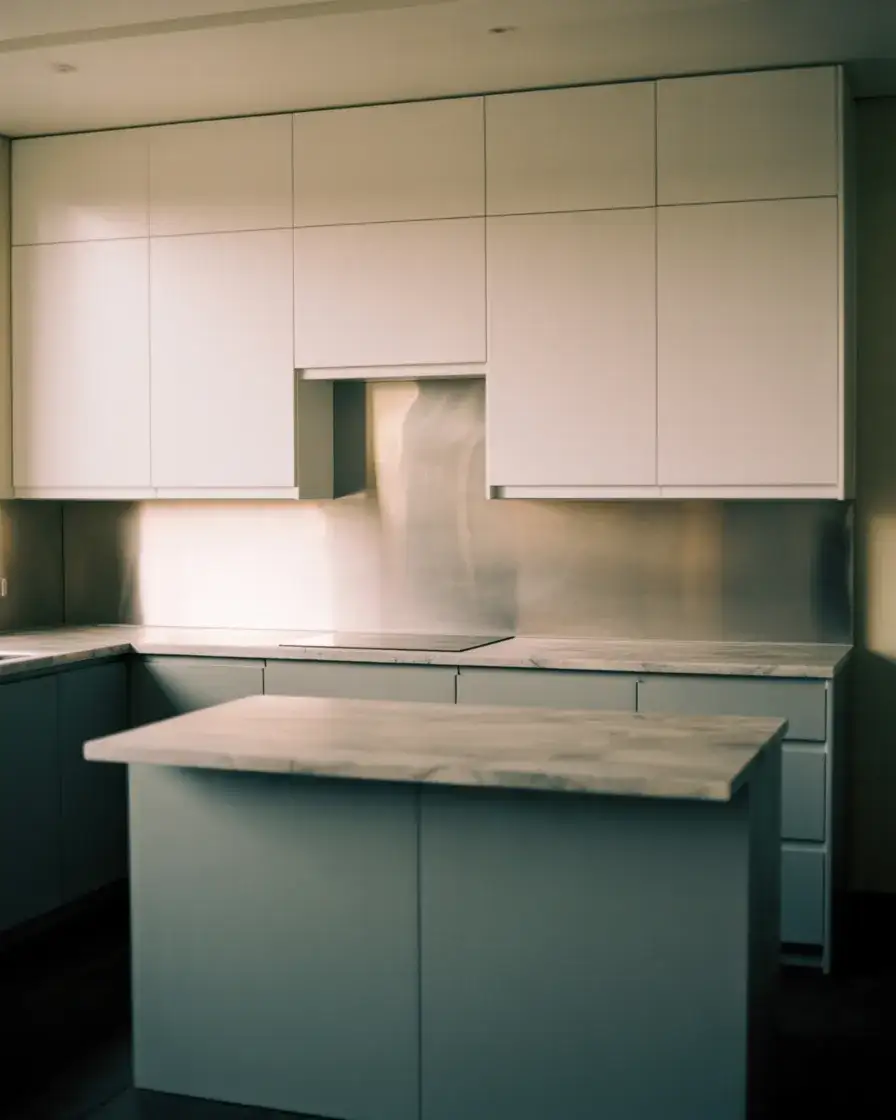 Contemporary White Cabinets with Soft Gray Warmth 2