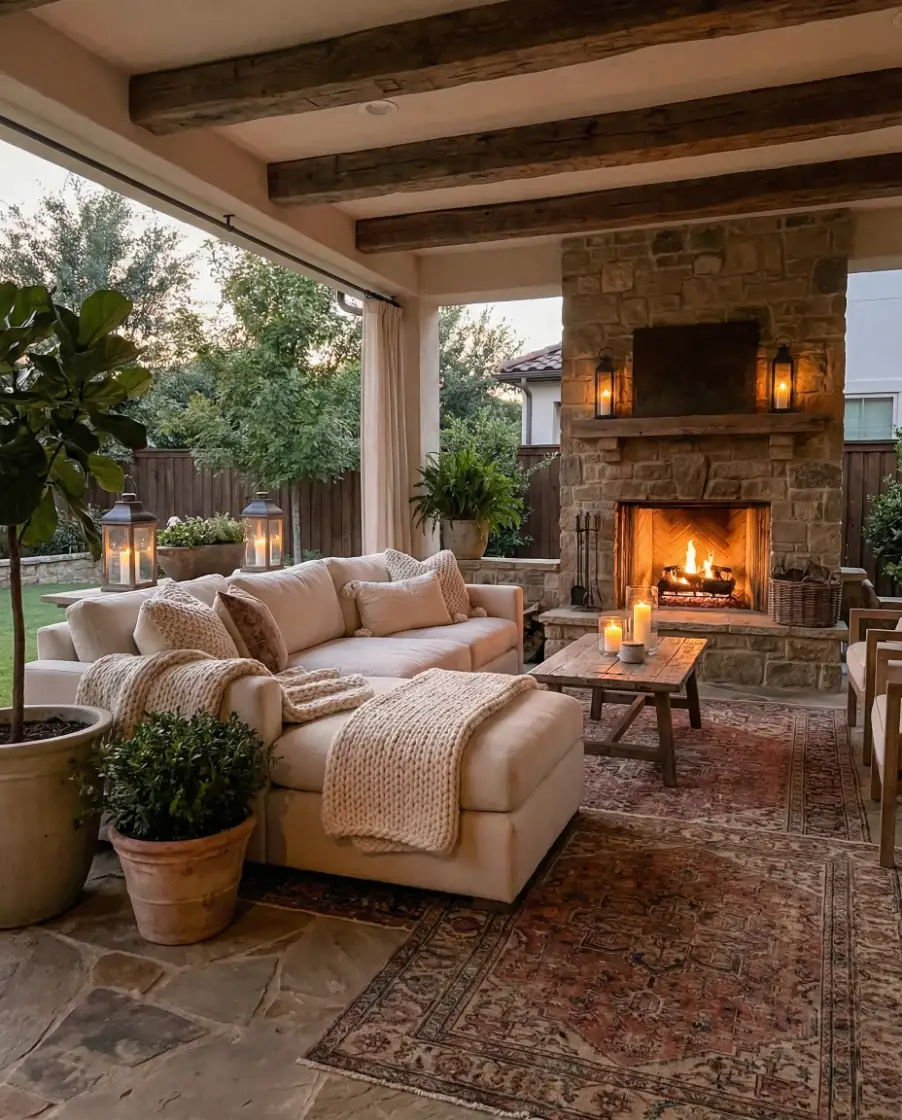 Covered Patio with Fireplace Lounge 1