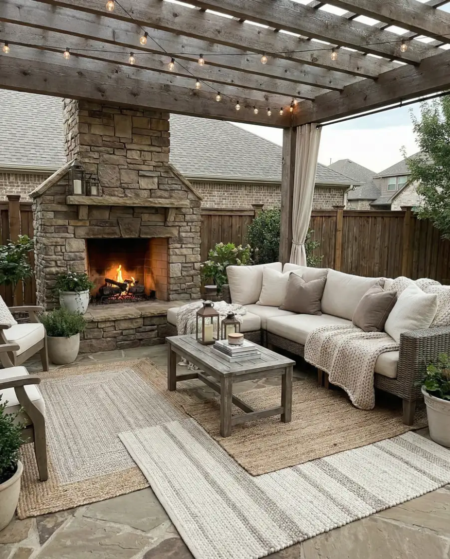 Cozy Covered Backyard Fireplace Patio 1