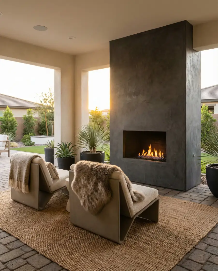 Cozy Covered Backyard Fireplace Patio 2