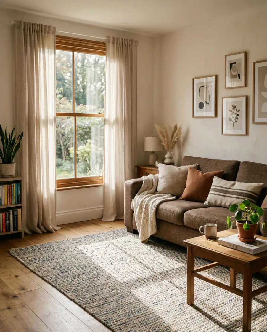 Cozy Curtains and Brown Sofa Layers 1