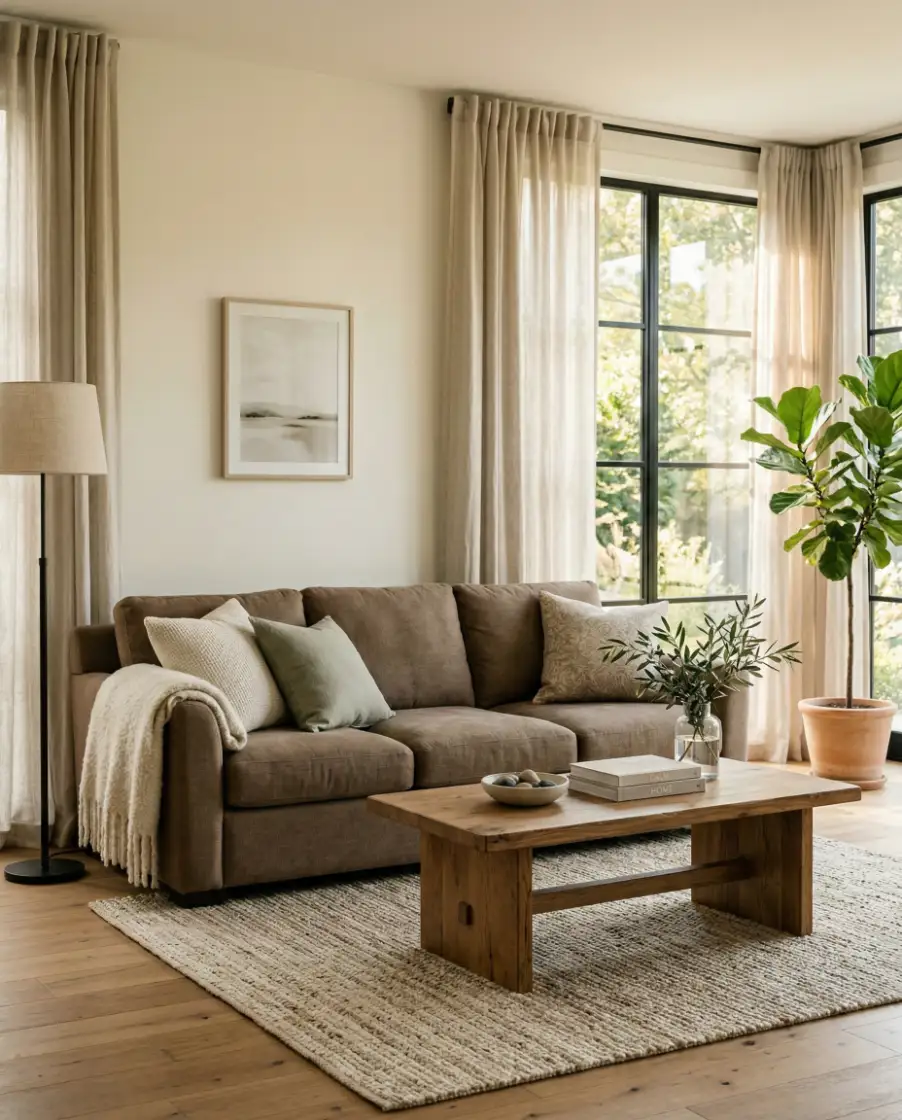Cozy Curtains and Brown Sofa Layers 2