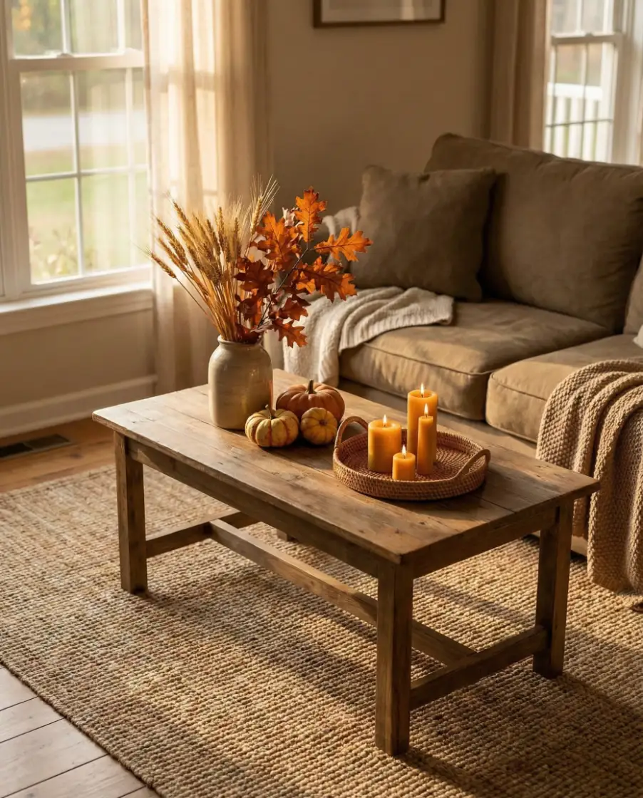 Cozy Fall Styling on a Rectangular Wood Table 1