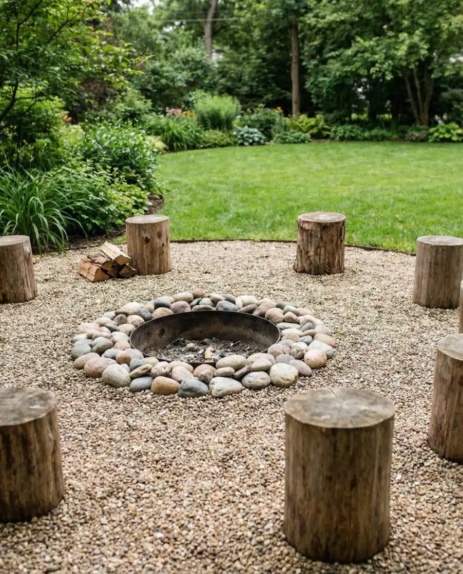 DIY River Rock Ground Fire Pit 1