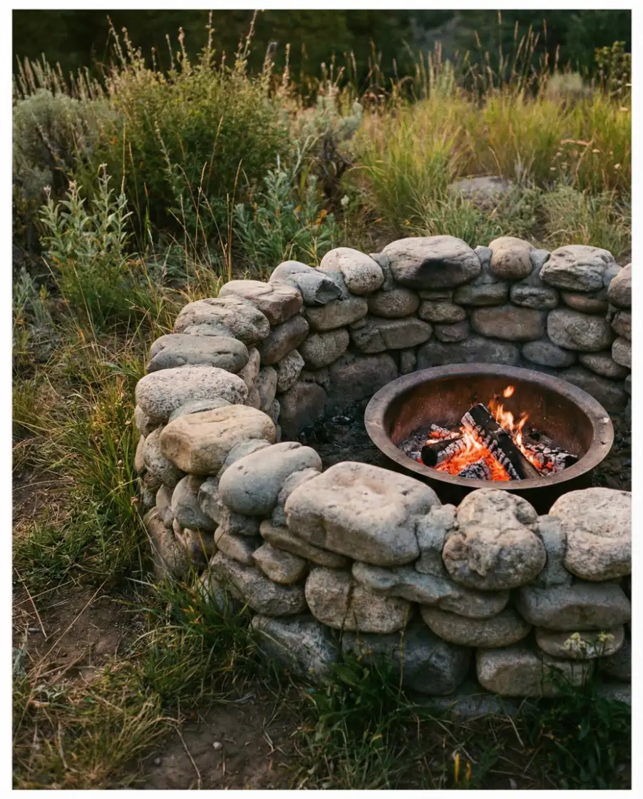 DIY River Rock Ground Fire Pit 2