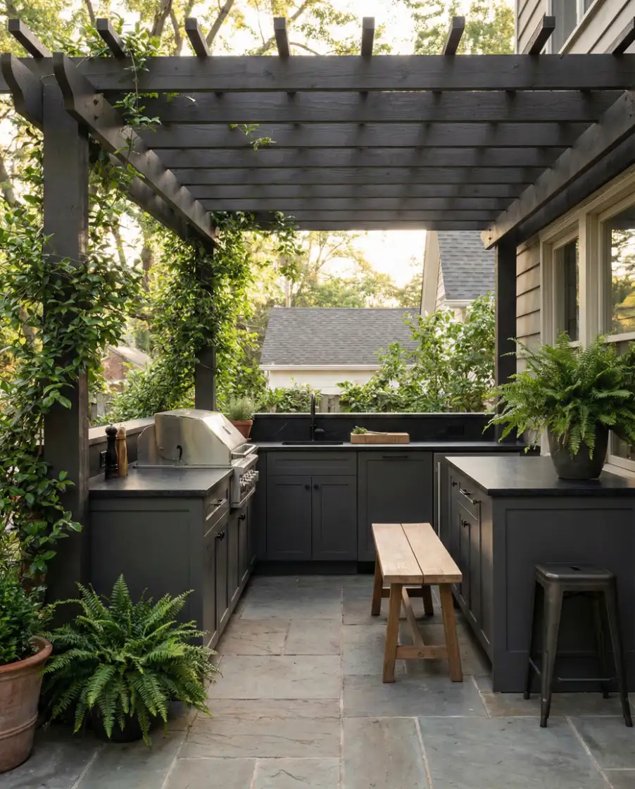 Dark Modern Pergola Kitchen 1