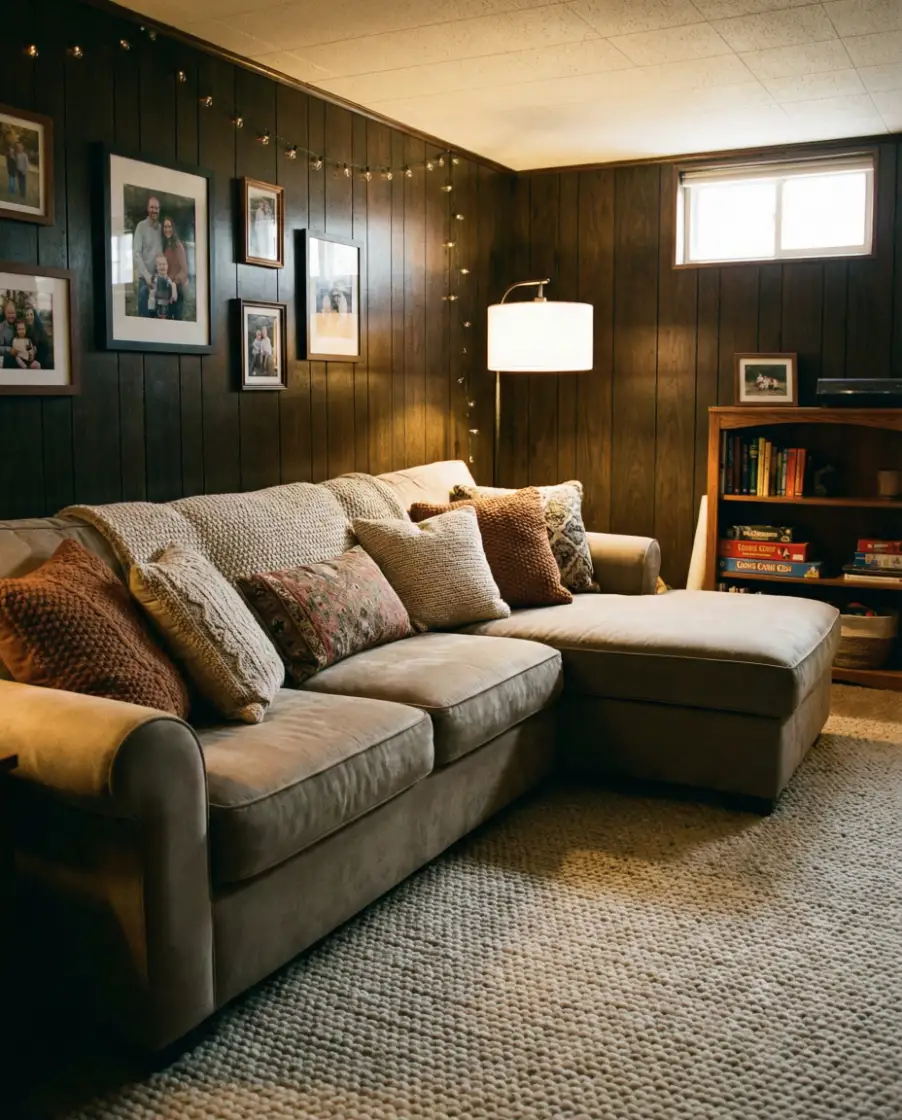 Farmhouse Basement with Carpeted Family Zone 1