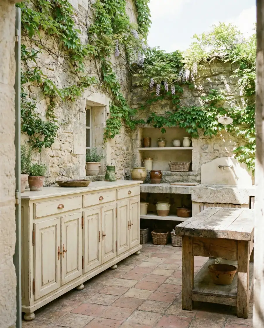 French Country Courtyard Kitchen 1