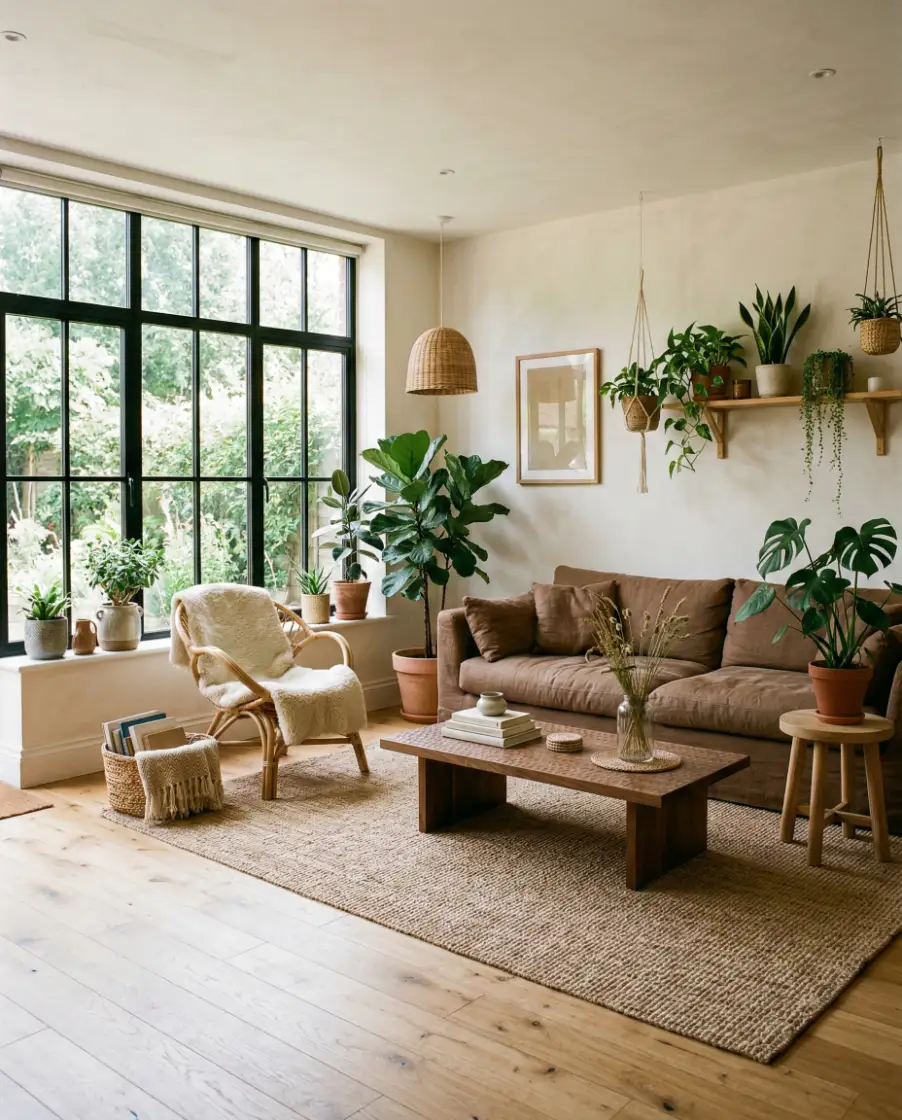 Green Decor Around a Brown Sofa 2