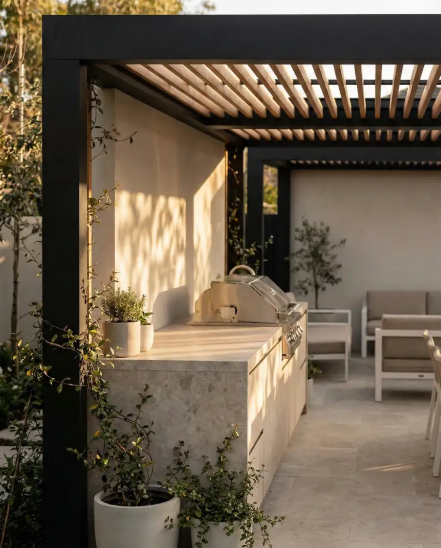 Modern Backyard Pergola with Outdoor Kitchen 1