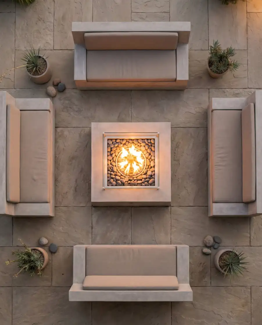 Modern In-Ground Fire Pit with Minimal Seating 2
