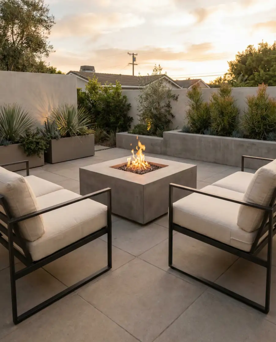 Modern Square Gas Fire Pit on Paver Patio 2