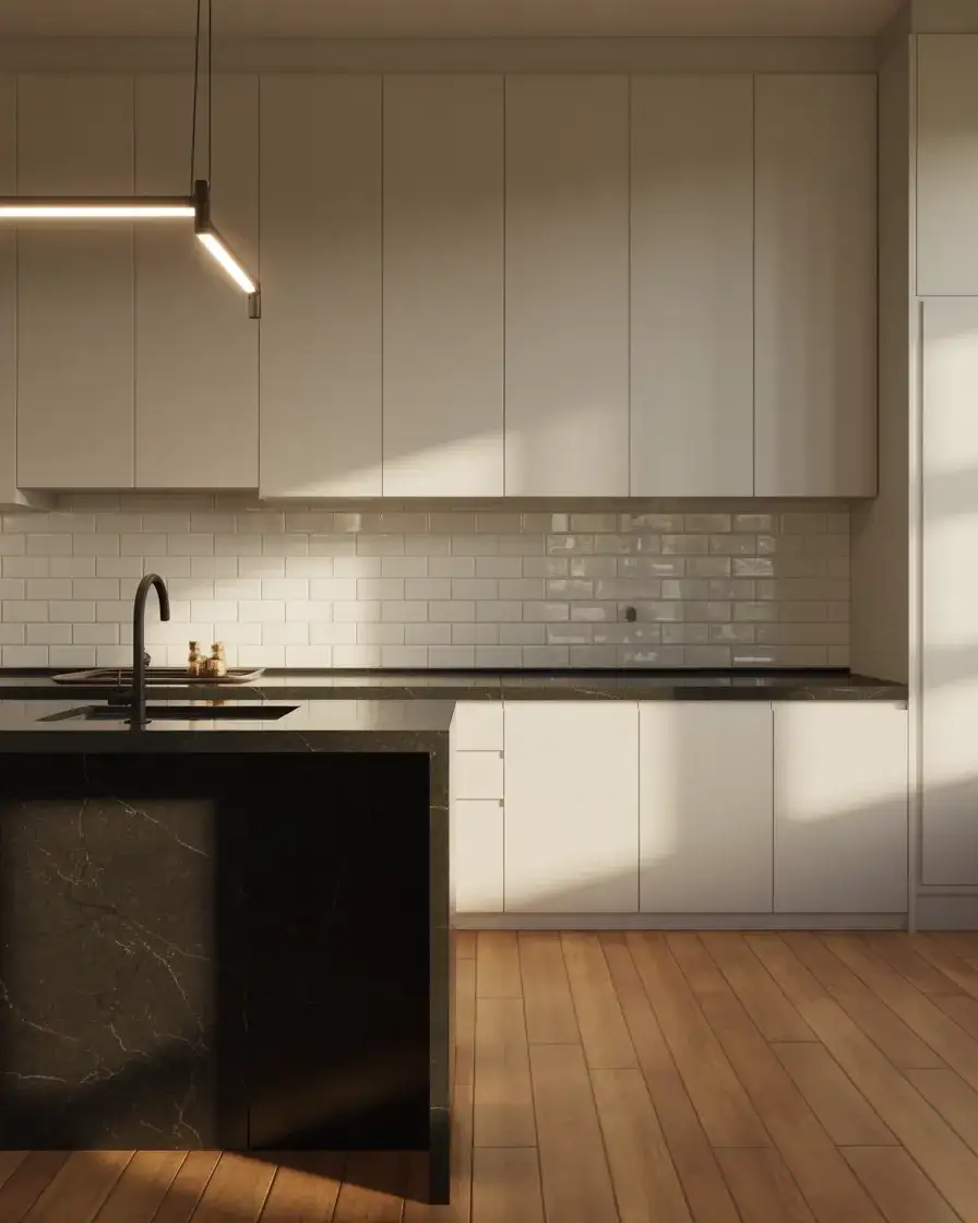 Modern White Cabinets with Black Contrast 1