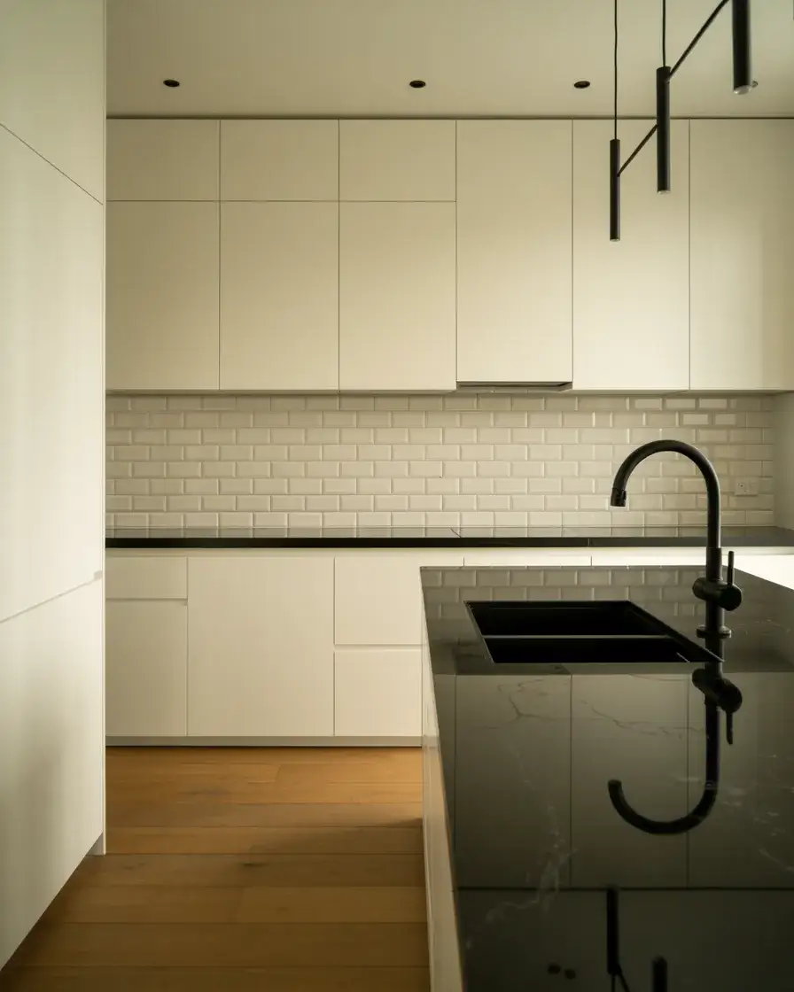 Modern White Cabinets with Black Contrast 2