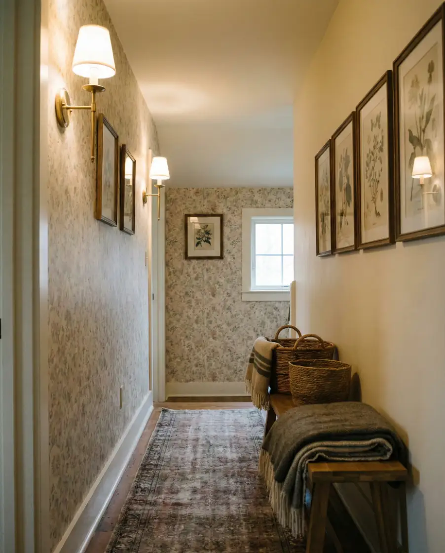 Narrow Upstairs Hallway with Wallpaper 1