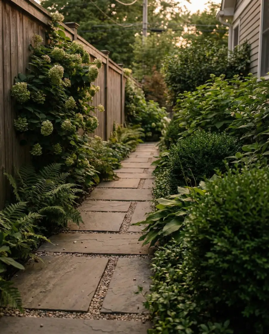 Natural Stone Path Along Fence Garden 1