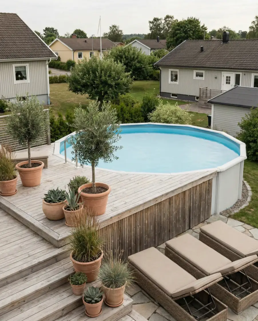 Natural Wood Surround for Round Above-Ground Pools 2