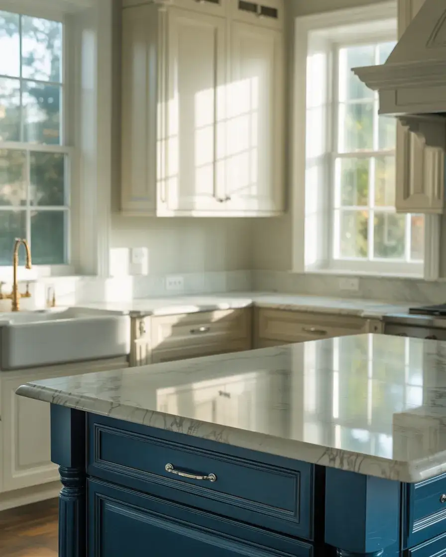Navy Accent White Cabinets with Classic Balance 2