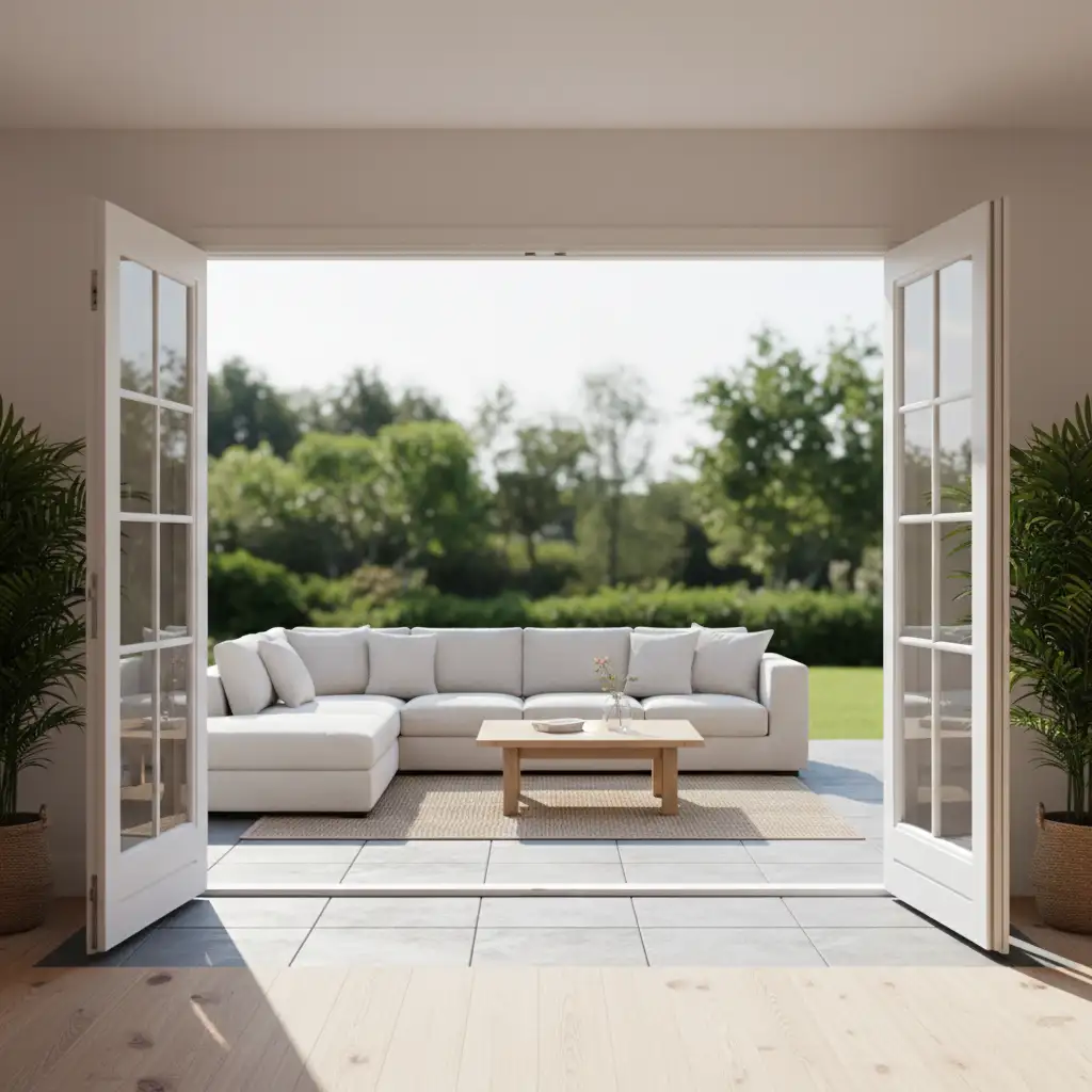 Open Outdoor Lounge with French Doors 1